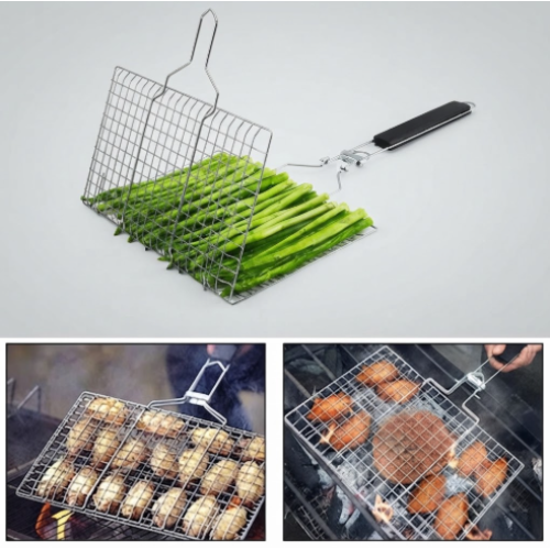 BBQ Stainless Steel Grill Basket Folding with Handle 32x22cm BBQ Stainless Steel Grill Basket Folding with Handle 32x22cm
