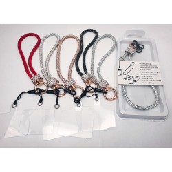 Glitter Rhinestone Hand Strap with Clear Mobile Phone-Holding Insert (5 Mixed Color/Pack)