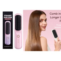 Cordless Ceramic Heated Hair Straightening Comb with Rechargeable Battery 1800mAh