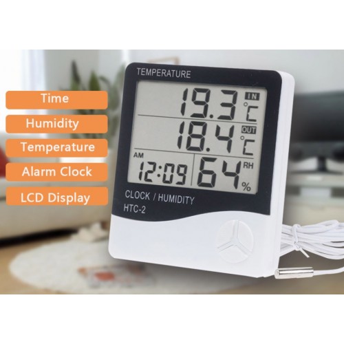 Digital Alarm Clock, Humidity and Temperature with the 1 meter long temperature Probe HTC2 Digital Alarm Clock, Humidity and Temperature with the 1 meter long temperature Probe HTC2