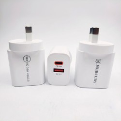 Power Plug PD Charger 30W Type C + Qulacomm 3.0 USB Port