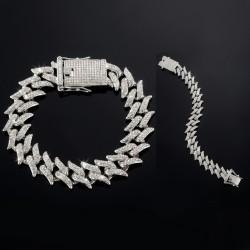 14MM Iced Prong Link Cuban Chain Bracelets 20cm for Men Women Full Rhinestones 14MM Iced Prong Link Cuban Chain Bracelets 20cm for Men Women Full Rhinestones