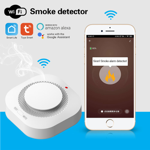 Tuya Wifi Smoke Detector Sensor 90DB Alarm Fire operated with Mobile phone - No DC Tuya Wifi Smoke Detector Sensor 90DB Alarm Fire operated with Mobile phone - No DC