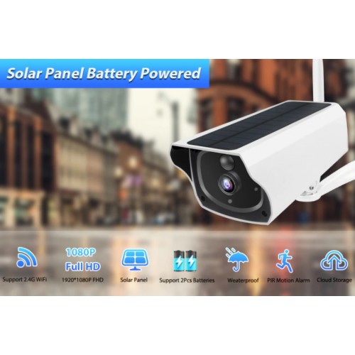 Outdoor Solar-Panel Battery Powered Security IP Surveillance Wifi Outdoor IP66 Waterprrof Camera 1080P with PIR Motion Alarm Including 2 18650 Rechargeable Battery (No DC) Outdoor Solar-Panel Battery Powered Security IP Surveillance Wifi Outdoor IP66 Waterprrof Camera 1080P with PIR Motion Alarm Including 2 18650 Rechargeable Battery (No DC)