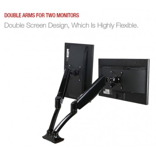 Desktop Gas Spring 17-27" Monitor Holder Mount Arm Full Motion Dual Display Stand Loading 2-9 kgs - No DC